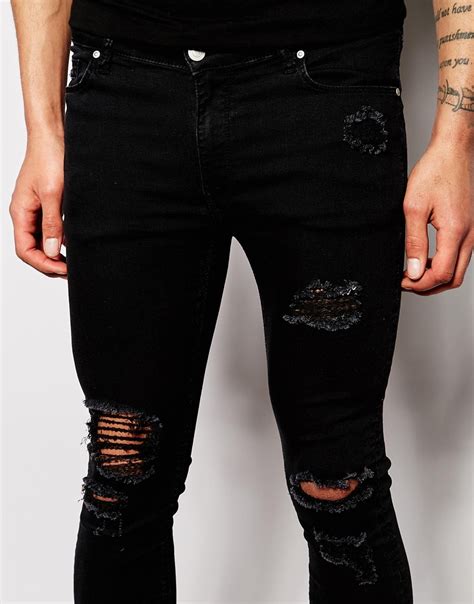 Asos Extreme Super Skinny Jeans With Extreme Rips In Black For Men Lyst