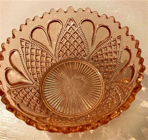 Vintage Pink Cut Glass Bowl Bonbon Dish With Heart Design Bon Bon Dish