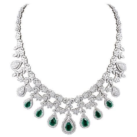 Emerald and Diamond Drop Necklace For Sale at 1stDibs | emerald and diamond necklace