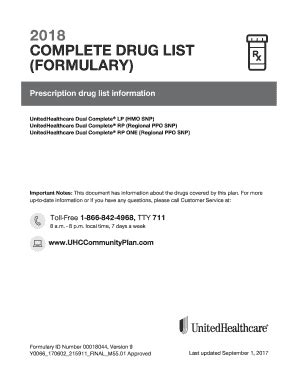 Fillable Online Complete Drug List Formulary Unitedhealthcare