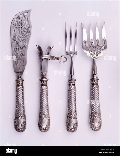 Antique Silver Fish Knives And Forks Stock Photo Alamy