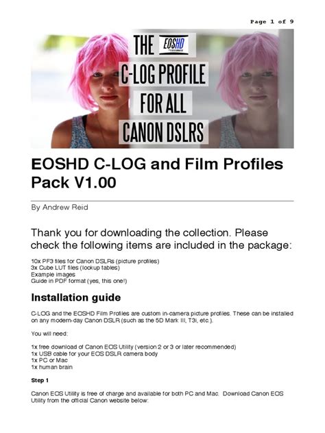 Instructions Eoshd C Log And Film Profiles Download Free Pdf