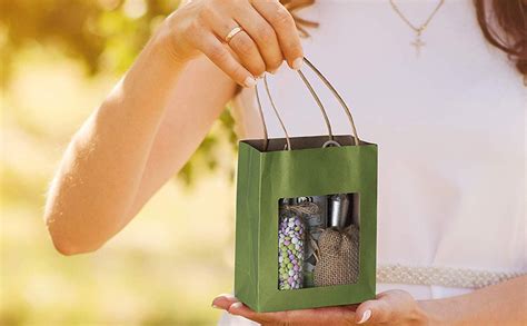 Amazon Hammont Green Kraft Paper Bag With Window Pack Food