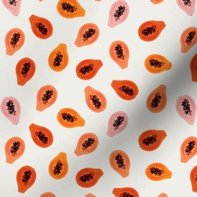 Papaya Tropical Fruit Orange Pattern Fabric Spoonflower