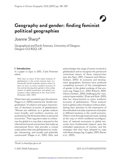 Sharp 2007 Geography And Gender Finding Feminist Political