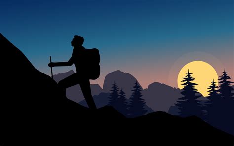 Nature Landscape In Silhouette With Man Climbing Mountain 3021655