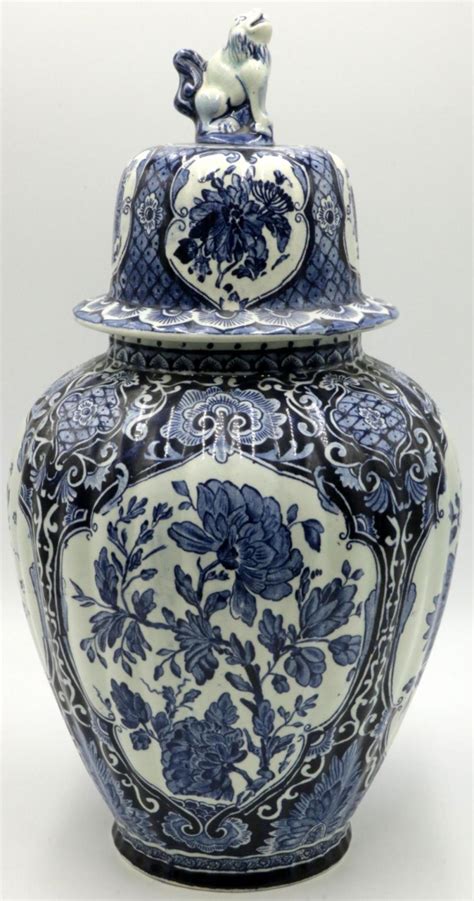 Antique Delft Blue White Porcelain Urn