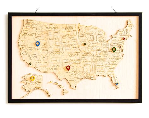 Wooden Usa Push Pin Map Wood United States Map Travel Gift Etsy