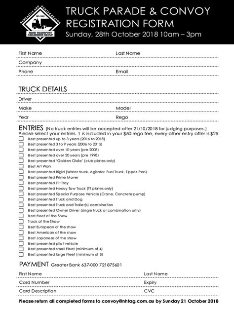 Fillable Online Rego Form Truck Show 2018 Fax Email Print PdfFiller