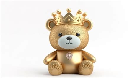 Teddy Bear Has A Gold Crown On Top Background D Render Illustration