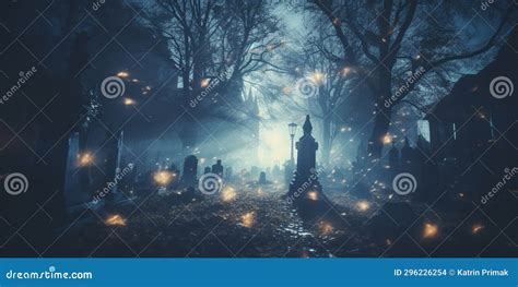 Old Creepy Cemetery with Lights and Graves Stock Photo - Image of evil ...