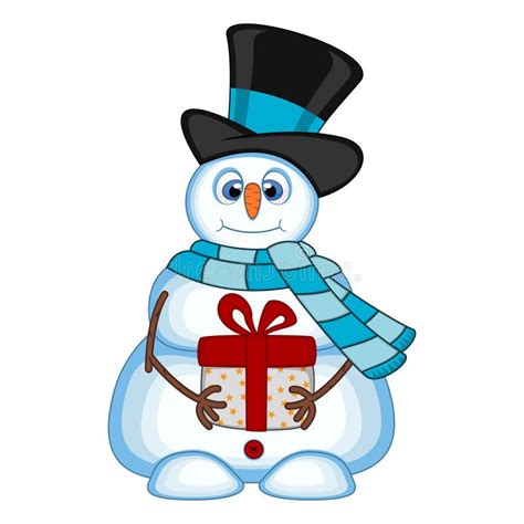 Snowman Carrying A T Wearing A Hat And A Blue Scarf For Your Design