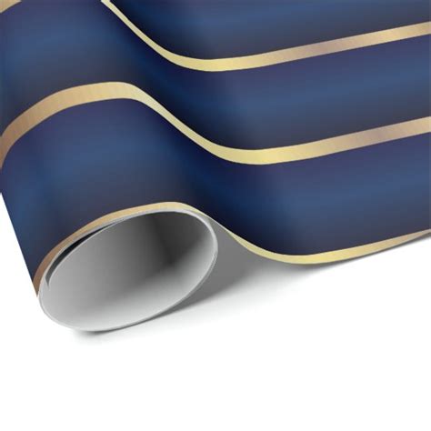 Navy Blue And Gold Stripes Wrapping Paper Au