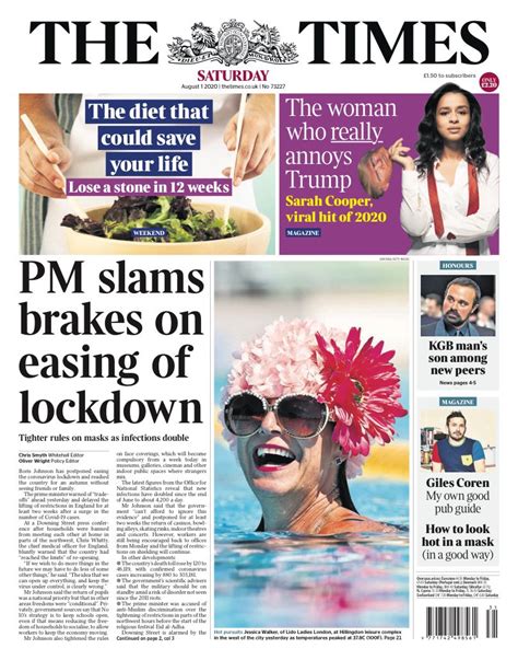 Times Front Page 1st Of August 2020 Tomorrows Papers Today