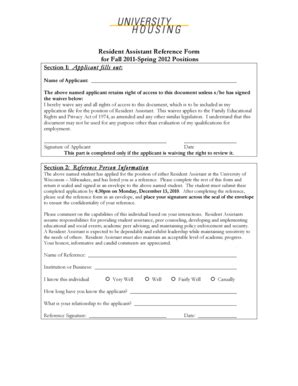 Fillable Online Pantherfile Uwm Resident Assistant Reference Form For