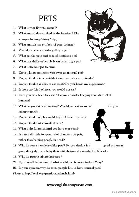 Pets Speaking Reading Discussion S English Esl Worksheets Pdf Doc