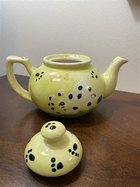 Ceramic Hand Painted Teapot Calico Cat Mouse Signed Ebay