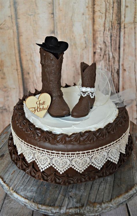 Cowgirl Just Hitched Western Wedding Cowboy Boot Cake Topper Etsy