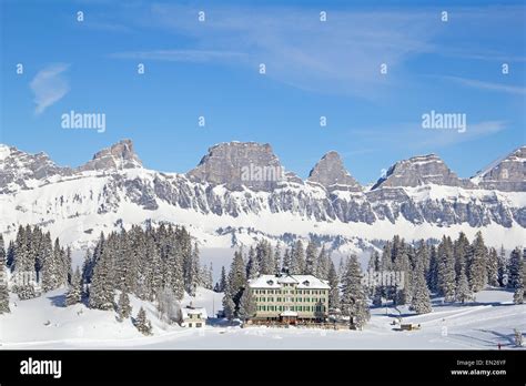 Typical swiss winter season landscape. February 2015, Switzerland Stock ...