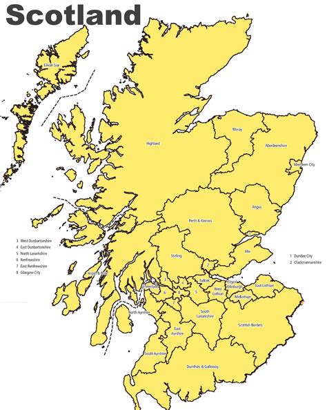 Administrative divisions map of Scotland - Ontheworldmap.com