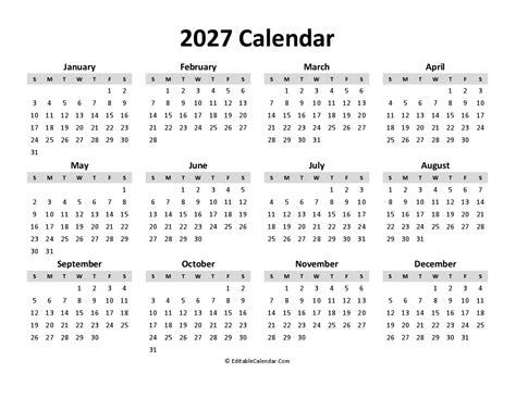 Free Printable Calendar 2027