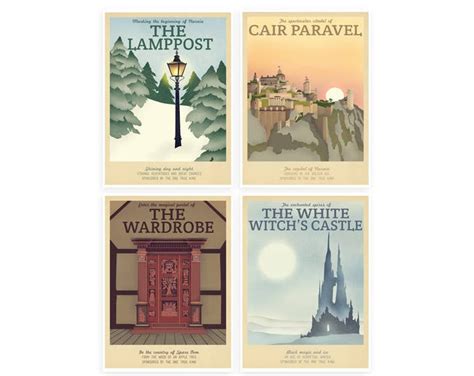 Retro Travel Poster Narnia Set of 4 MANY SIZES Modern - Etsy