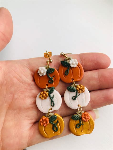 Polymer Clay Pumpkin Earrings Dangle Earrings Halloween Etsy