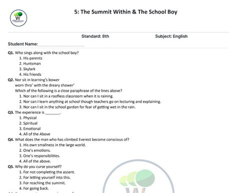 The Summit Within Class Worksheet With Answers