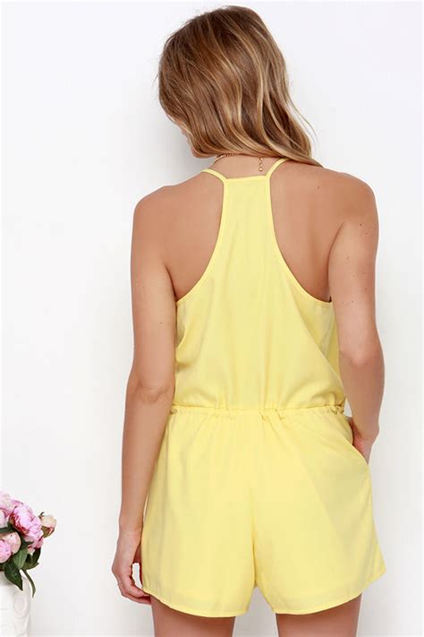 Cute Yellow Romper Sleeveless Romper Surplice Romper 4800