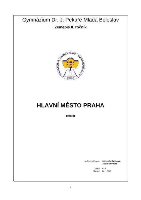 Pdf Hlavn M Sto Prahawebsidepbtridy Wz Cz O Referaty