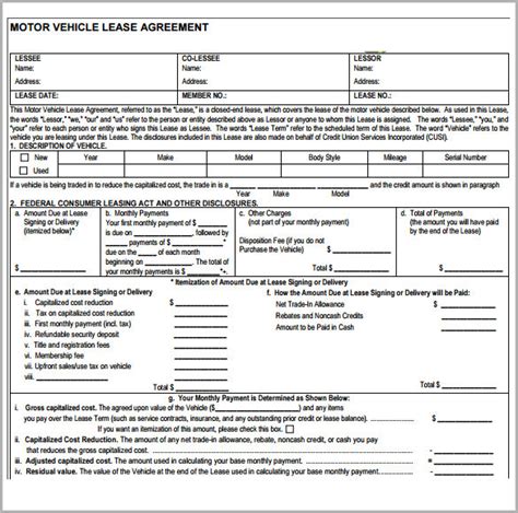 7 Sample Vehicle Lease Agreement Templates Samples Examples And Format Sample Templates