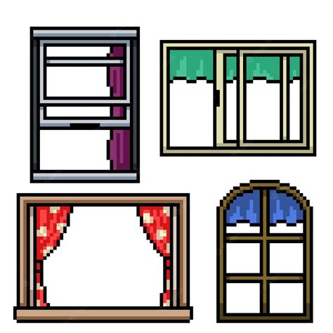 Premium Vector | Pixel art various building window