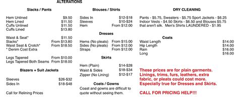 Some Prices – Tailoring While U Wait