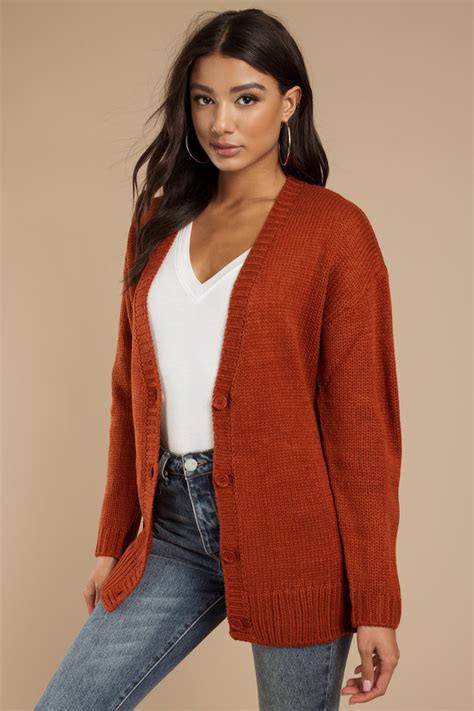 Trendy Rust Cardigan Button Up Cardigan Rust Cardigan 14 Tobi Us