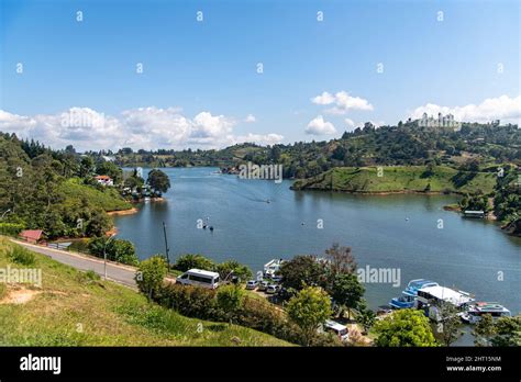 A view of the flooded valley from Replica del Penol in El Penol ...