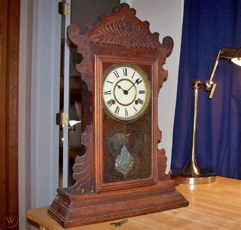 Antique S Waterbury Clock Co Oak Mantel Clock Original Working