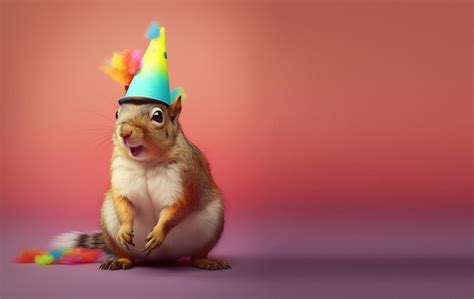 Premium Ai Image A Squirrel Wearing A Party Hat With The Word