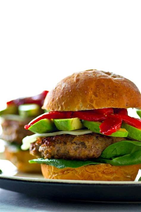 Roasted Red Pepper Avocado Chicken Burgers