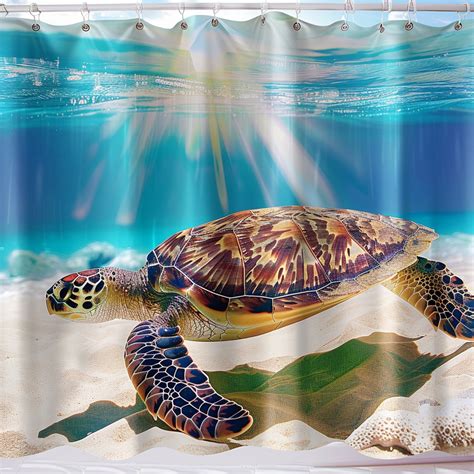 Sea Turtle Underwater Scene Shower Curtain With Realistic Photography