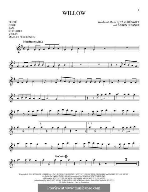 Willow Taylor Swift By A Dessner Sheet Music On Musicaneo