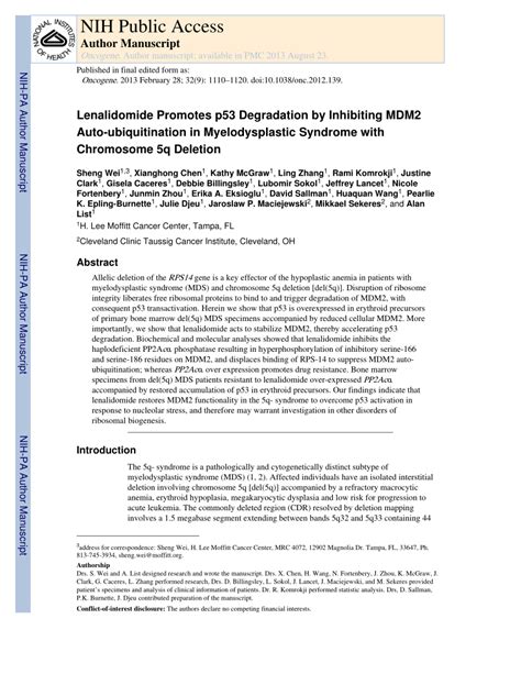 Pdf Lenalidomide Promotes P Degradation By Inhibiting Mdm Auto