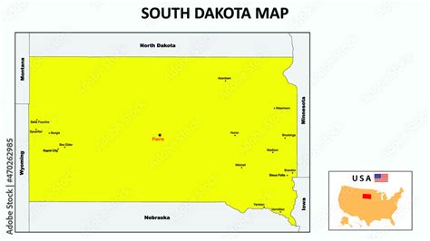 South Dakota Map. State and district map of South Dakota. Political map ...