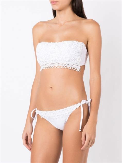 Amir Slama Floral Embroidery Strapless Bikini Set White Farfetch