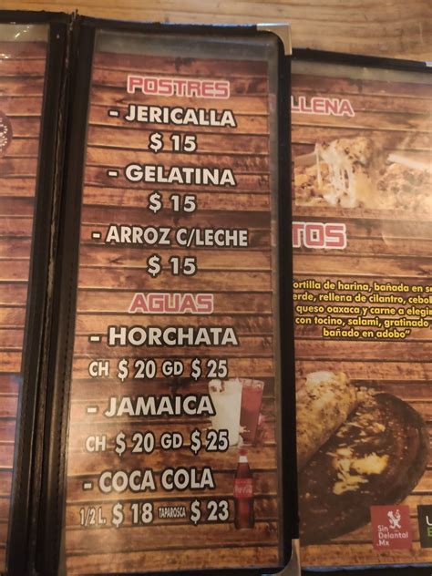 Menu at La Caverna Taquería restaurant Guadalajara