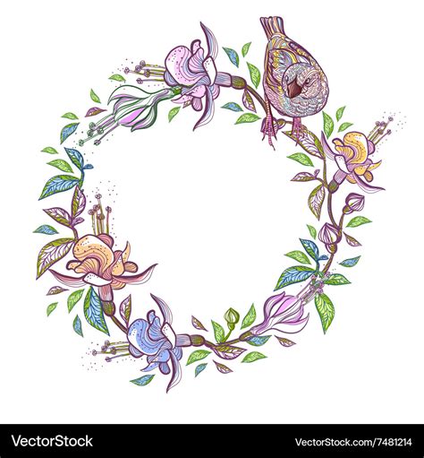 Floral Frame With Bird Wreath Perfect Royalty Free Vector