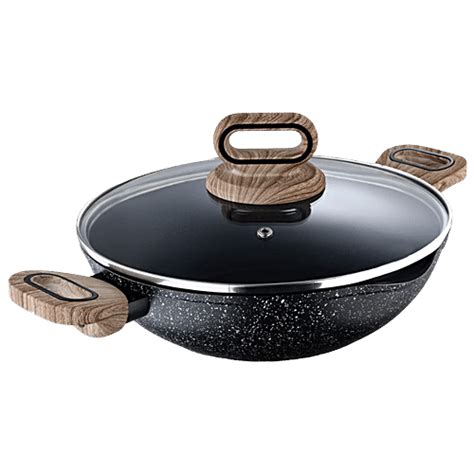 Buy Bergner Ultimate Ilag Marble Non Stick Kadaikadhai With Glass Lid 24 Cm Induction Base