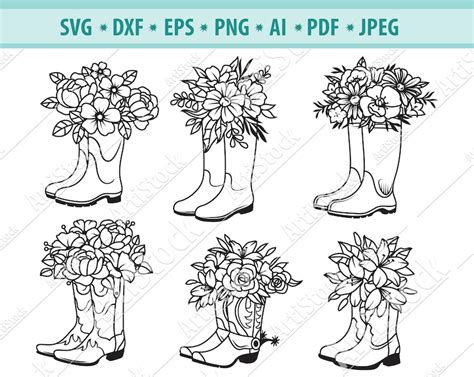 Boots Svg File Boots With Flowers Svg Cowboy Floral Boots Etsy