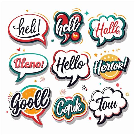 Nine Colorful Speech Bubbles With Different Languages Greetings