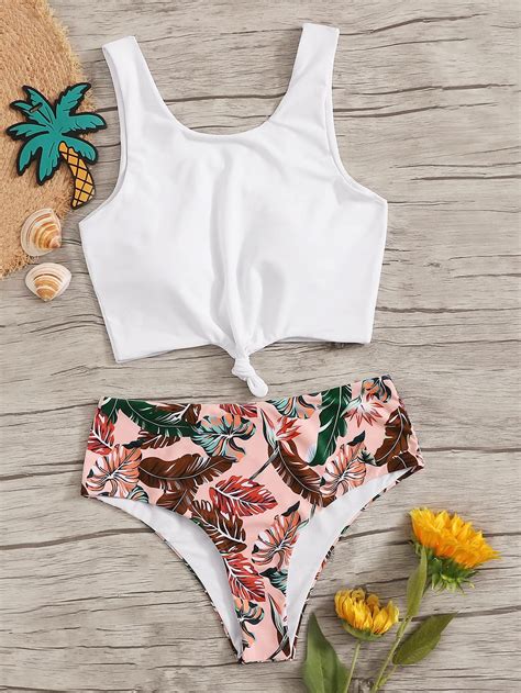 Knot Front Top With Tropical Bikini Set Check Out This Knot Front Top