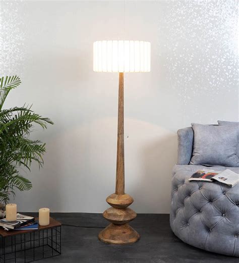 Buy Burnie White Iron Shade Club Floor Lamp With Wood Base At Off